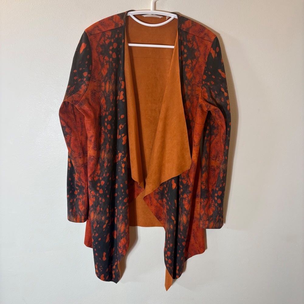 Soft Surroundings Open Tunic Jacket in Orange Black Microsuede Size Medium